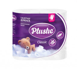 Бумага туалетная Plushe Classic 4 рулона 2 слоя Белая 18 метров