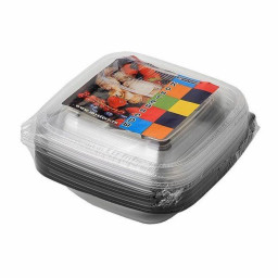 Контейнер с крышкой одноразовый квадратный 126х126х50 мм 500 мл 5 шт черный ПЭТ