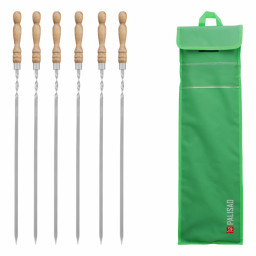 Набор шампуров плоских, 650 мм, с деревянной рукояткой, в чехле, 6 шт., Camping// Palisad