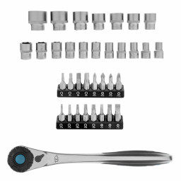 Набор торцевых головок, трещотка 120 зубьев, 1/2",3/8”, CrV, 36 предметов Gross