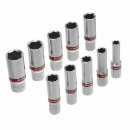 Набор удлиненных торцевых головок 3/8", 6 гранные, CrV, 8-19мм, 10 штук Matrix