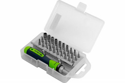 Отвертка реверсивная для точных работ с набором бит и торцевых головок 32 предм CrV СИБРТЕХ